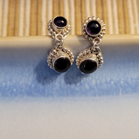925 Sterling silver chandelier earrings with amethyst colored stone - Picture 5 of 5
